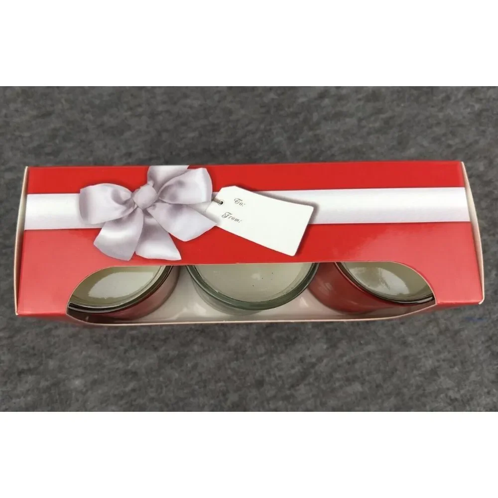 Kohls 3‎ Pc Votive Candle Gift Set Holiday Memories Red & Silver Hostess NEW